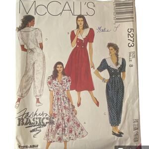 McCalls 5273 Dress Jumpsuit Pattern 8 Miss Side Pocket Princess Seams Back Tie